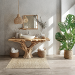Farmhouse Natural Wood Bathroom Vanity For Relaxing Bathrooms