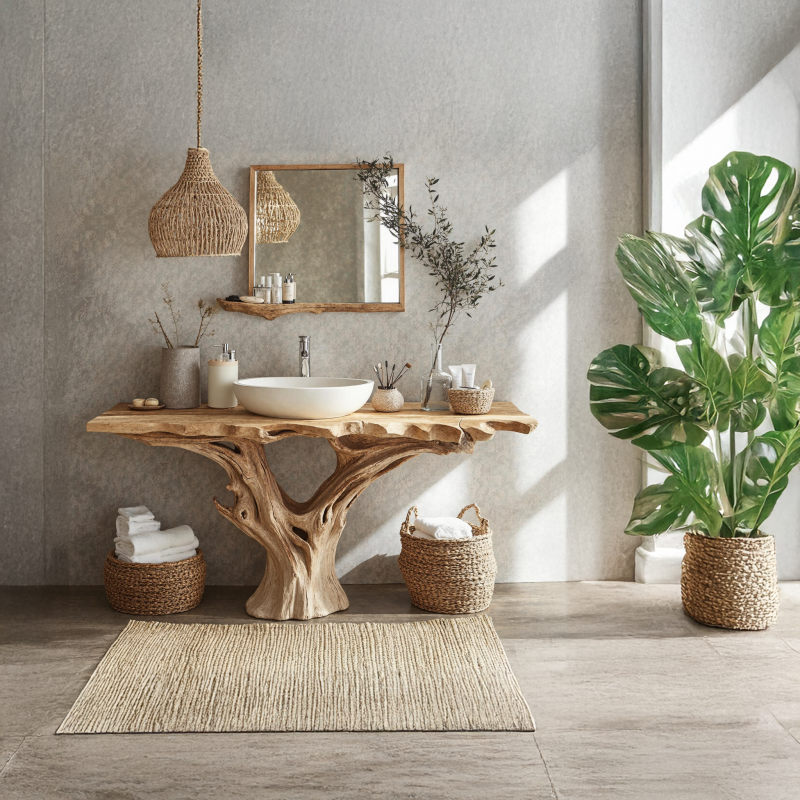 Farmhouse Natural Wood Bathroom Vanity For Relaxing Bathrooms