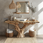 Farmhouse Natural Wood Bathroom Vanity For Relaxing Bathrooms