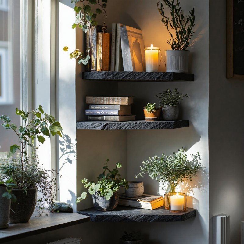 Handcrafted Black Corner Shelves Wall Shelves