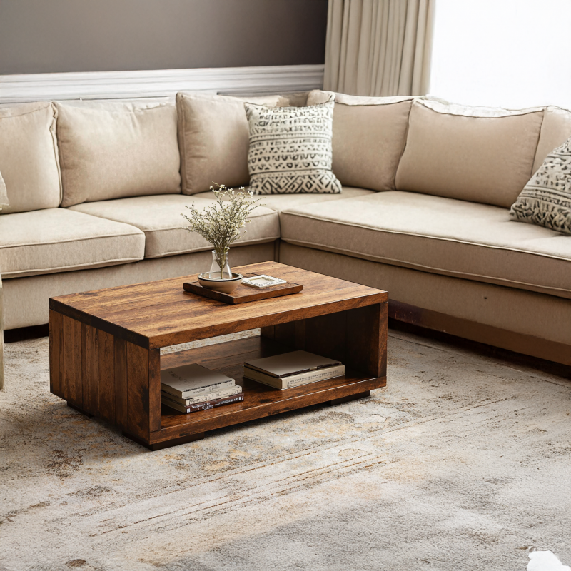 Handcrafted Wood Coffee Table With Storage For Living Room