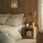 Natural Wooden Standing Nightstand With Open Storage