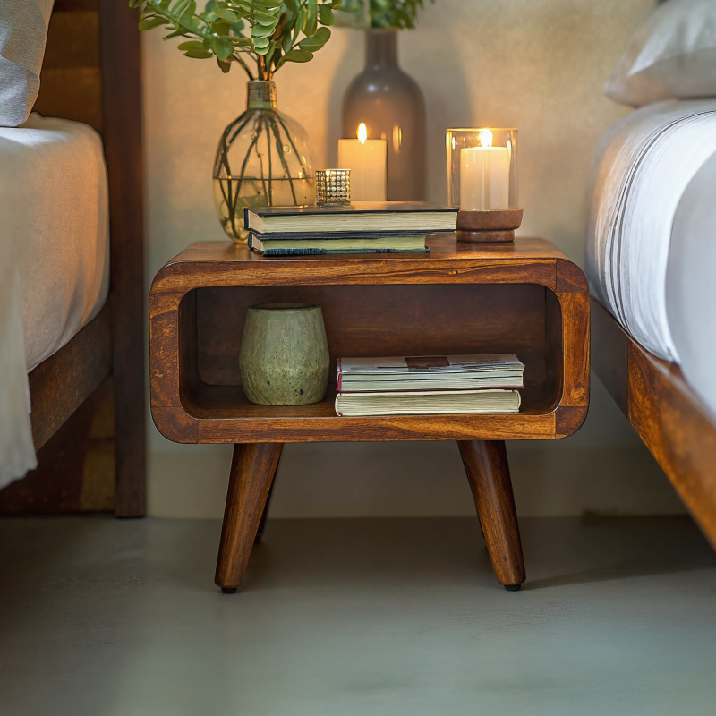 Rustic Farmhouse Wooden Nightstand With Storage Shelf