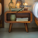Rustic Farmhouse Wooden Nightstand With Storage Shelf