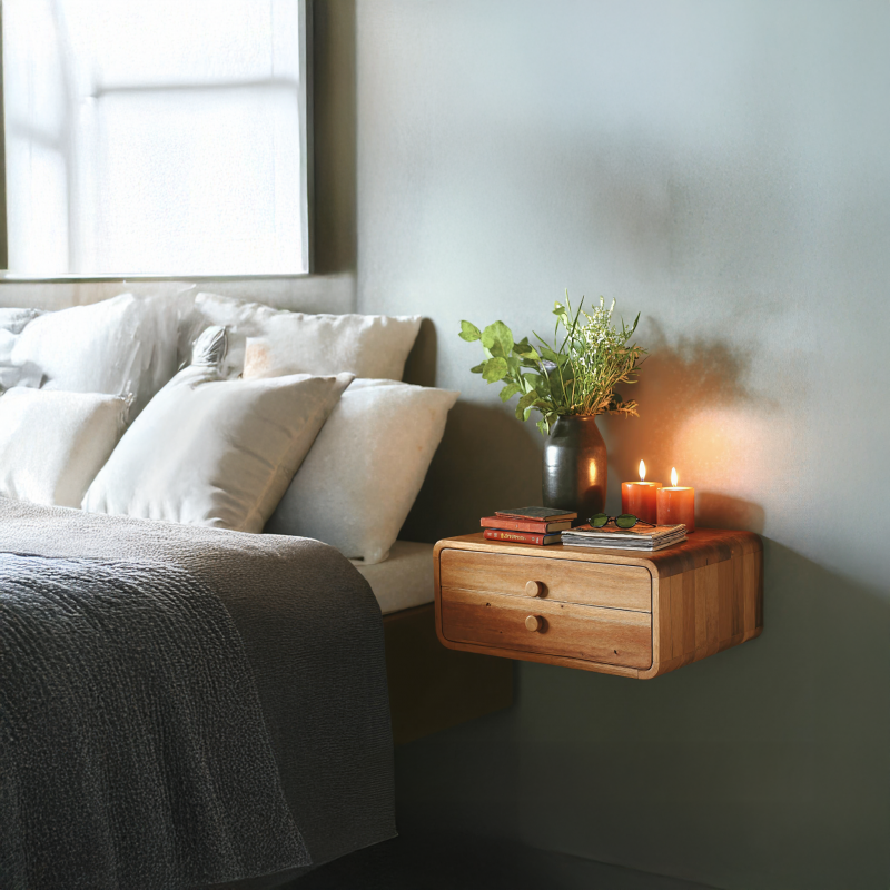 Rustic Handcrafted Floating Nightstand With Storage Drawer