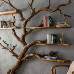 Tree Bookshelf Black Decor Wild Mulberry Solid Wood Carving Living Room Gift Her