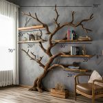 Tree Bookshelf Black Decor Wild Mulberry Solid Wood Carving Living Room Gift Her