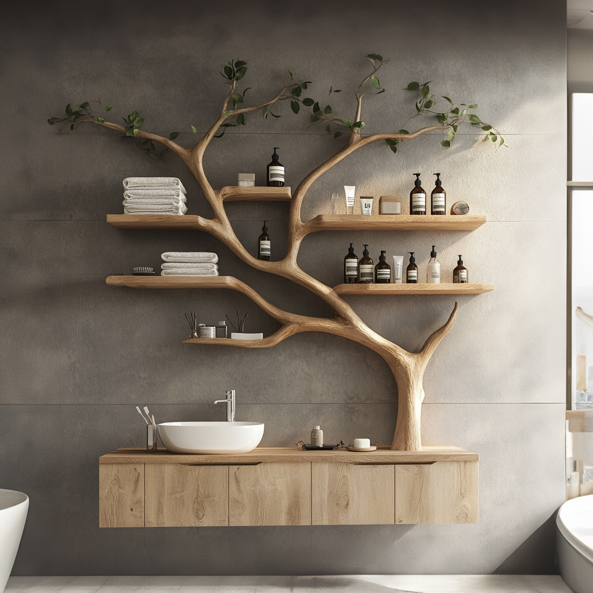 Tree Branches Rustic Bathroom Vanity With Sink Floating Shelves Tree Branches Rustic Bathroom Vanity With Sink Floating Shelves