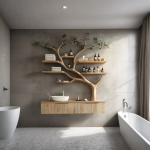 Tree Branches Rustic Bathroom Vanity With Sink Floating Shelves