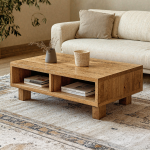 Vintage Natural Wood Coffee Table With Storage Cozy Living Room