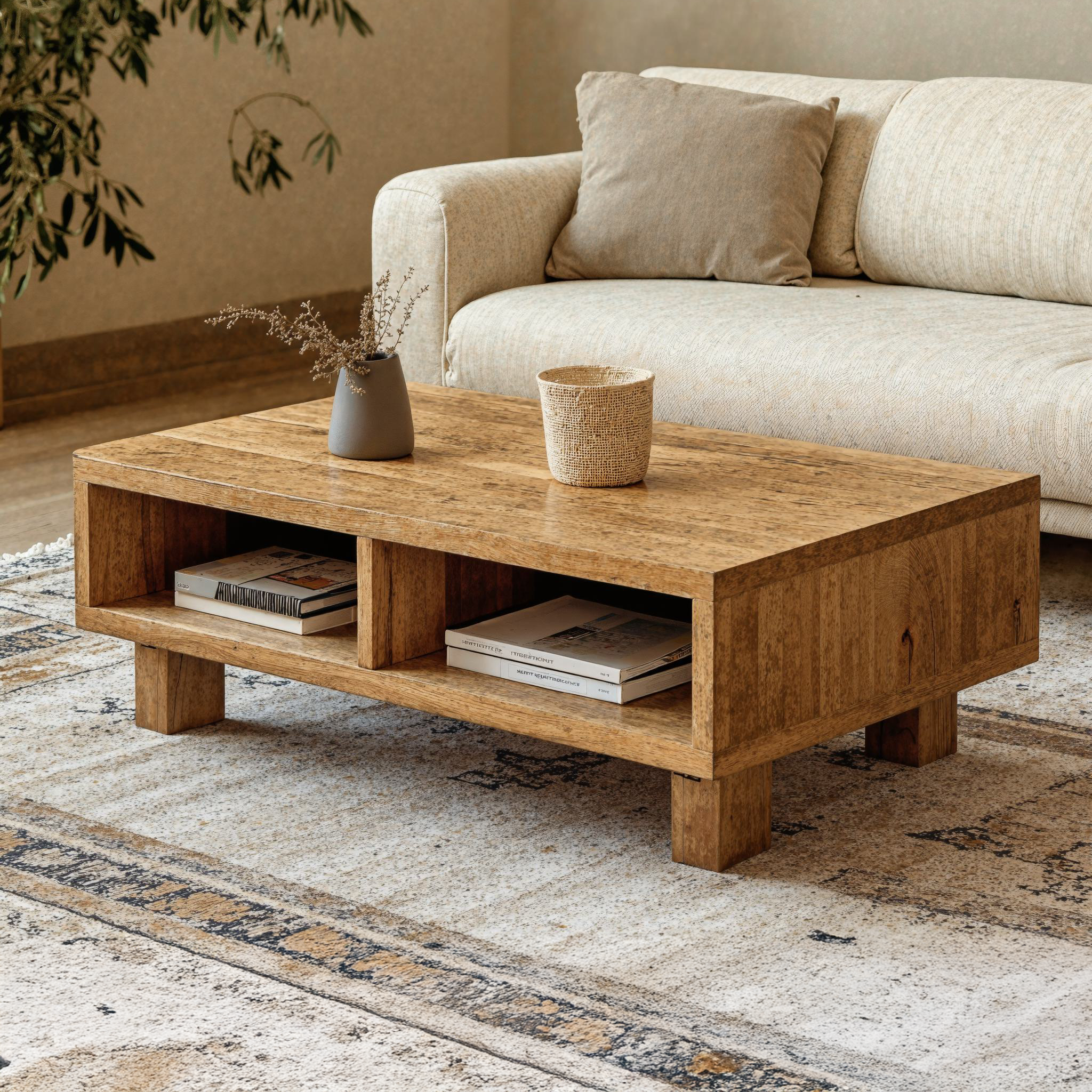 Vintage Natural Wood Coffee Table With Storage Cozy Living Room Vintage Natural Wood Coffee Table With Storage Cozy Living Room