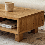 Vintage Natural Wood Coffee Table With Storage Cozy Living Room