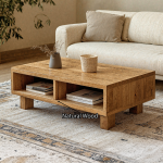 Vintage Natural Wood Coffee Table With Storage Cozy Living Room