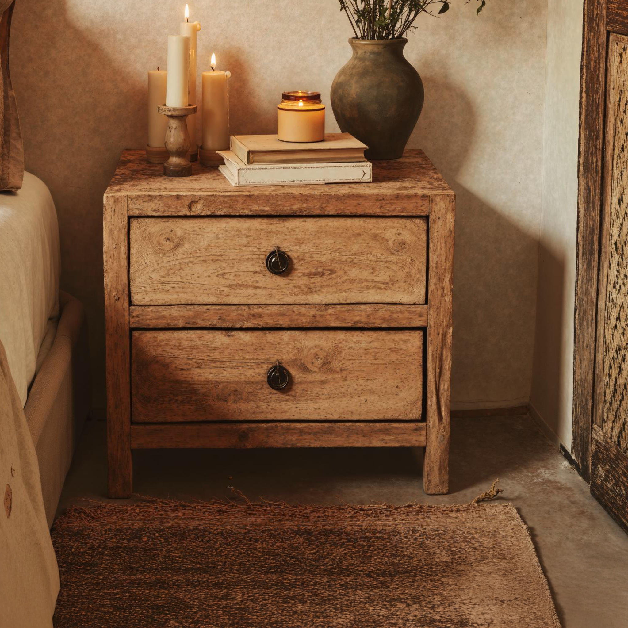 Wooden Farmhouse Nightstand With 2 Drawers Wooden Farmhouse Nightstand With 2 Drawers