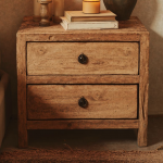Wooden Farmhouse Nightstand With 2 Drawers
