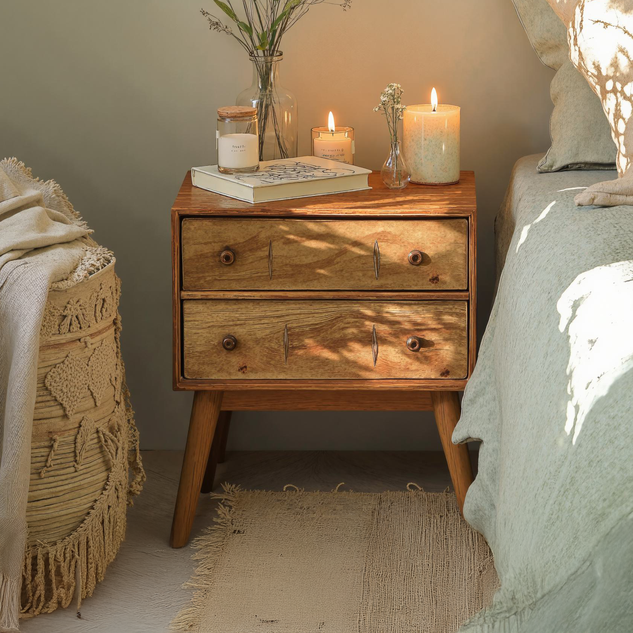 woodnightstand_1e1697b6-824e-4026-81ba-e9588aa12d27.png Classic Standing Bedside Table With 2 Drawers For Bedside - Image 1